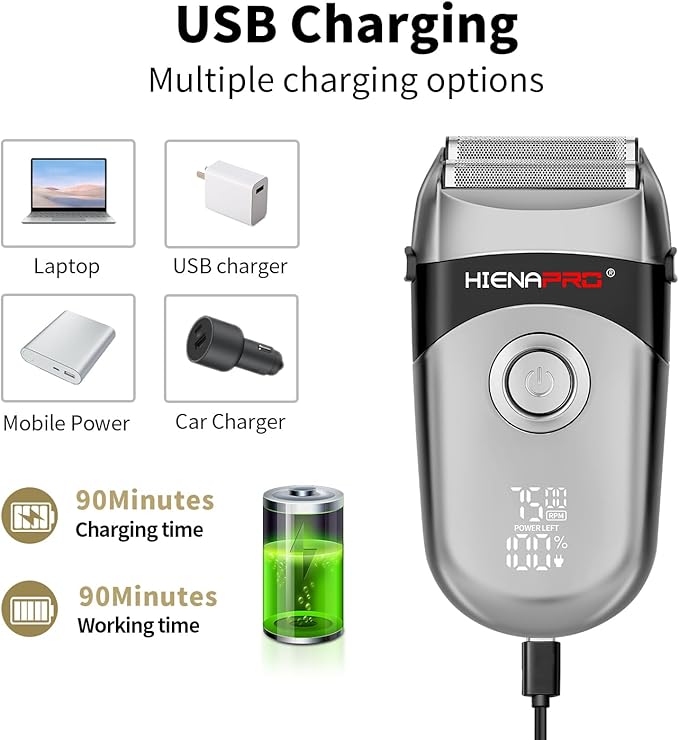 HIENA PRO Professional Beard Trimmer for Men, Reciprocating Electric foil Shaver & Bald Head Precision Trimmer, Men's Facial Grooming Tool with LED, Perfect Gifts for Men(Silver)