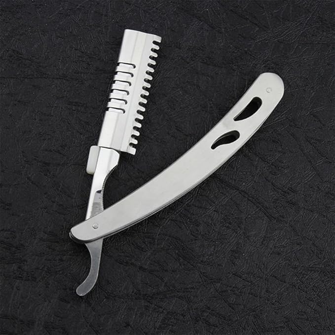 FRCOLOR Manual Razor Full Stainless Steel Vintage Not Include Blade Foldable Barber Razor Scraper Razor Beard Salon Haircut Tools for Men Use