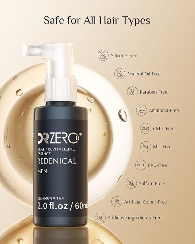 DR ZERO Men's Hair Growth Serum with 3% Redensyl - Japanese Scalp Spray for Thinning Hair, with Nanocapsule Technology, Clinically Tested for Regrowth & Thickening, Non-Greasy Formula, 60ml