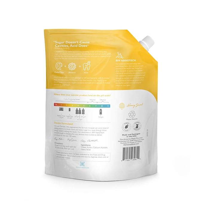 Elementa Silver Nano Silver Xylitol Mouth Wash Refill Pack | Mouth Rinse Oral Care 40 oz | Dentist Formulated, Alcohol and Fluoride Free (Honey Sweet)