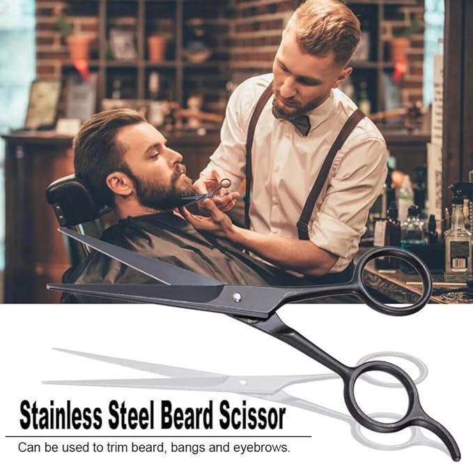 LIFKOME Stainless Steel Beard Scissors and Eyebrow Hairdressing Scissors Black for Men’s Facial Hair Trimming and Beard Care Daily Grooming Tool
