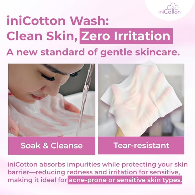 Face Towels, Indonesian Unscented Cotton Tissues for Sensitive Skin, Disposable Face Towelette, Ultra Soft, Clean Towels, Travel Size, 50 ct per Pack, 6 Packs, 300 Ct Total
