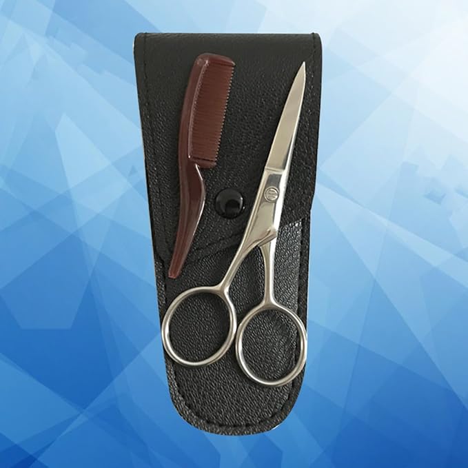 Amosfun Stainless Steel Eyebrow Scissors 2pcs Set Black Beard Trimming Mustache Grooming Shears for Precision Facial Hair Care