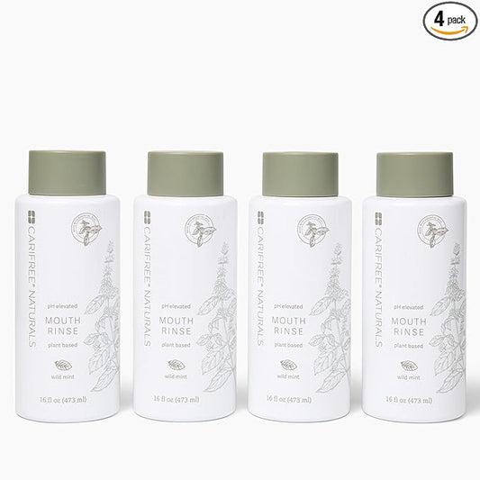 CariFree Naturals Mouth Rinse, Alcohol-Free & Fluoride-Free Mouthwash, with Magnolia Bark & Essential Oils, Wild Mint Flavor, 16 fl oz, Pack of 4