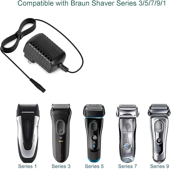 Charger Replacement for Braun Series 9 7 5 3 1 Shaver, 12V Power Supply Charging Cord 4 ft - PDEEY