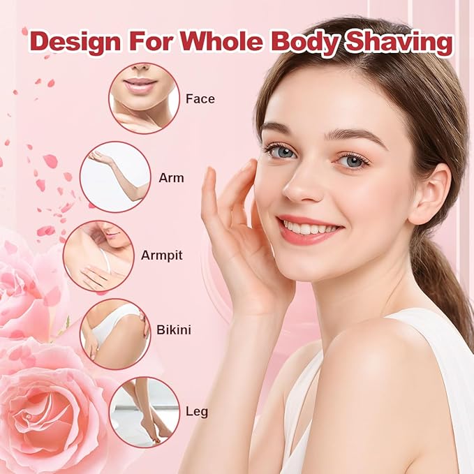Facial Hair Removal for Women, Portable Painless Lady Shaver with Built-in LED, Wet/Dry Electric Razor Hair Remover Device for Face/Lips/Peach/Fuzz