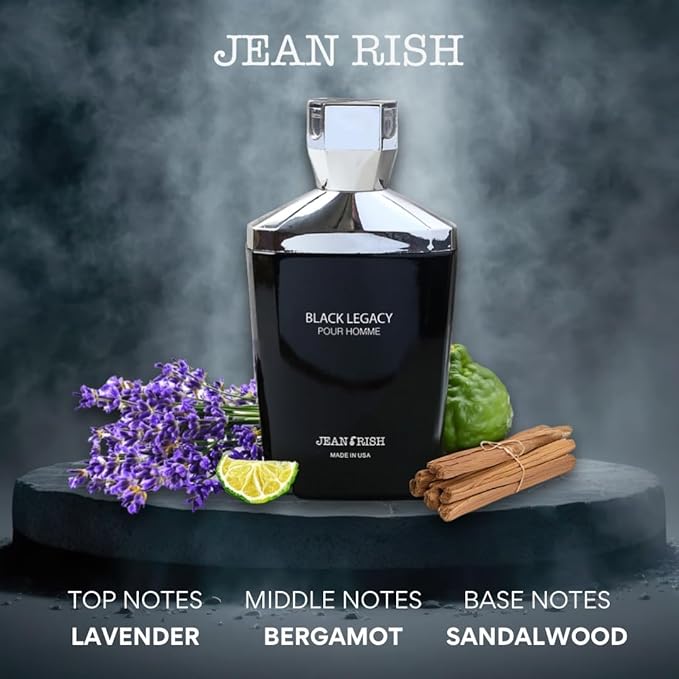 Jean Rish Black Legacy Pour Homme Perfume for Men Eau De Toilette, Long-Lasting Luxury Fragrance, Made In USA - Lavender, Bergamot, Sandalwood Scent - 100ml / 3.4 oz