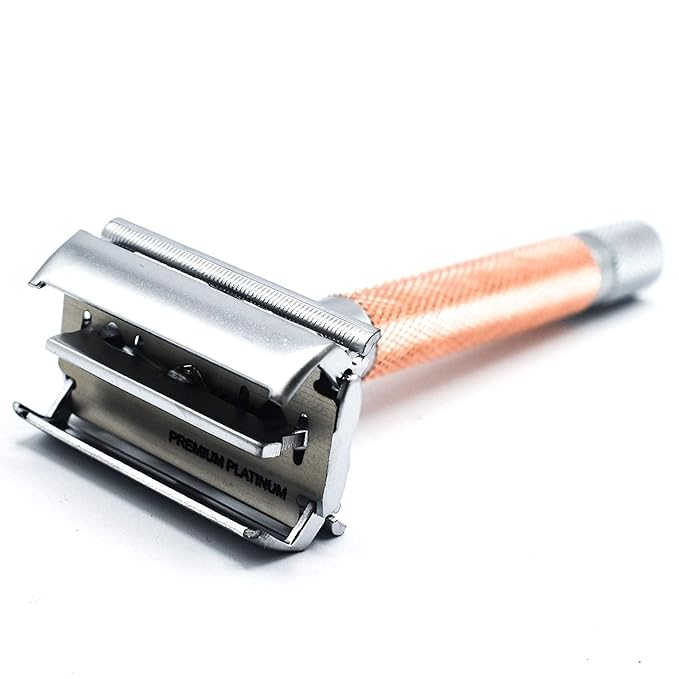 Parker 74R Rose Gold – Long Handle Butterfly Open Safety Razor for Men | Heavyweight Double Edge Razor Includes 5 Premium Platinum Blades