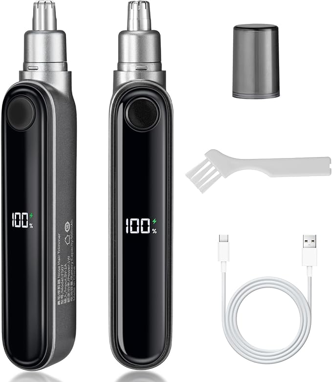 SUERBEATY Nose Trimmer for Men with LED Display, Rechargeable Nose and Ear Hair Trimmer, Painless Professional IPX7 Waterproof Dual Edge Blades, Easy to Clean, Black