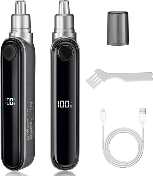 SUERBEATY Nose Trimmer for Men with LED Display, Rechargeable Nose and Ear Hair Trimmer, Painless Professional IPX7 Waterproof Dual Edge Blades, Easy to Clean, Black