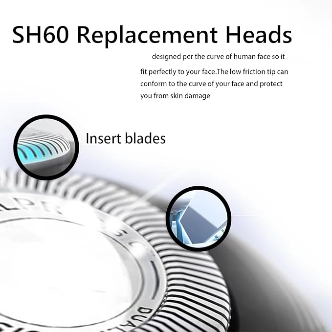 SH60 Replacement Heads Compatible With Norelco 6000 Replacement Blades，SH60 Blades Compatible With Philips Norelco 6000 Replacement Heads Series, S6810, S6820, S6850, S6880/81, 6Pack