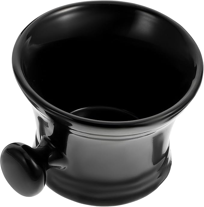 PartyKindom Ceramic Shaving Soap Bowl with Handle Black Men's Shaving Cream Foaming Cup for Barber Shop Use Practical Lather Container