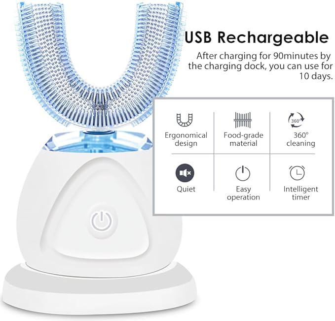 360 Ultrasonic Toothbrush, Automatic Toothbrushes Auto Sonic Tooth Brush, Teeth whitening Brush with Timer & Wireless Charging 360° Ultrasonic Electric Toothbrush for Adult