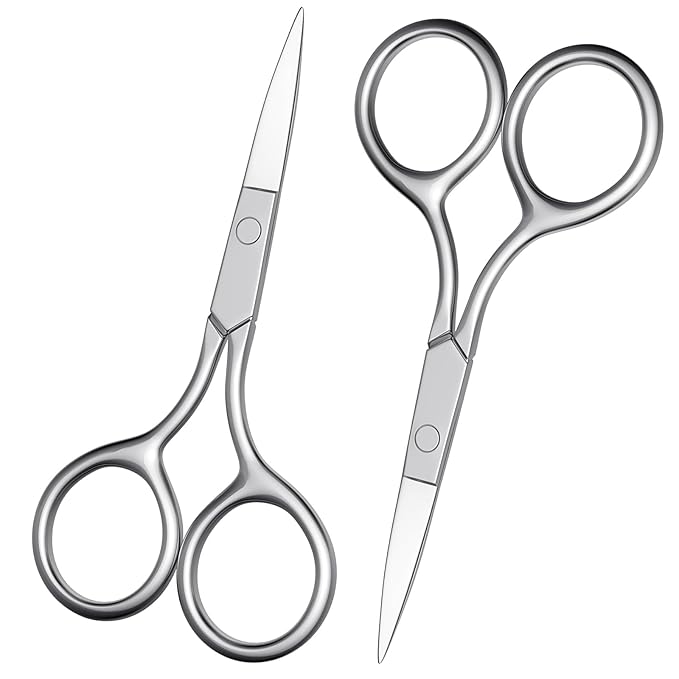 Professional 2Pcs Eyebrow & Nose Hair Scissors, Stainless Steel Precision Trimmer for Beard, Eyelashes, Cuticles | Fine Straight Tips Grooming Kit with Ergonomic Handle - ASONTAO