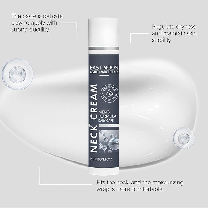 Men's Neck Cream with Collagen, Hyaluronic Acid and Retinol, Daily Care Formula, Non-Greasy, Light Texture, 50g/1.76oz