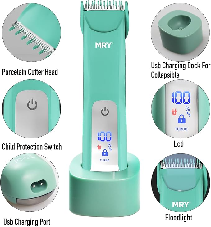 MRY Groin Trimmer for Men & Women - Ipx6 Waterproof USB Charging Trimmer with Light & Ceramic Blade for Pubic/Body/Groin Grooming/Face/Legs/Facial (Green Color)