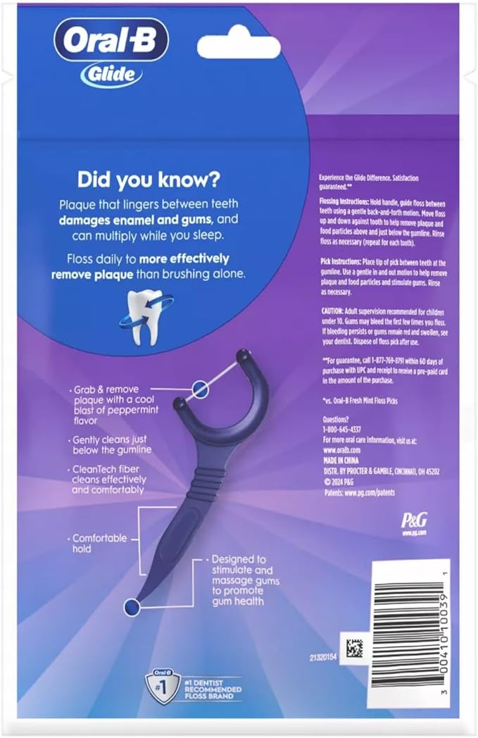 Oral-B Glide 3D White Floss Picks Radiant Mint, 75CT (Pack of 6)