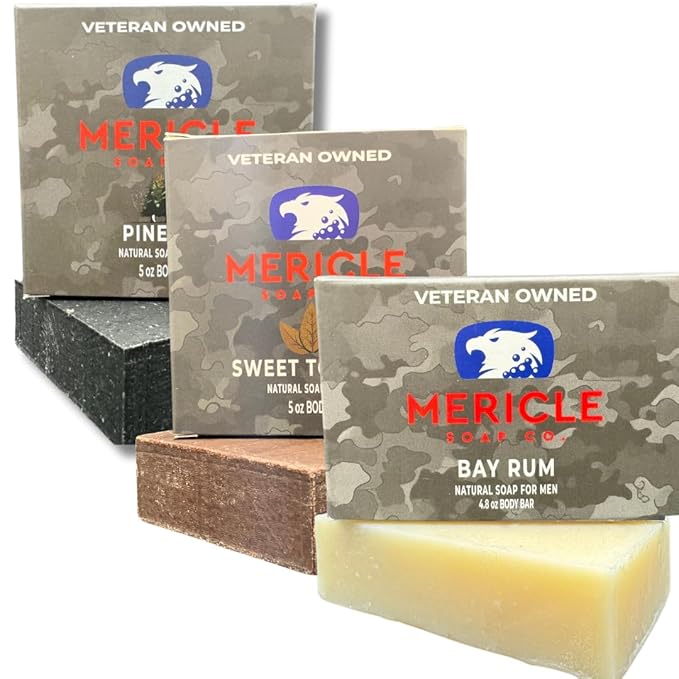 All Natural Bar Soap, 3 Bar Variety Pack- Bay Rum, Sweet Tobacco, & Pine Tar | Fan Favorites | Made in the USA | Veteran-Owned | Ideal for Men