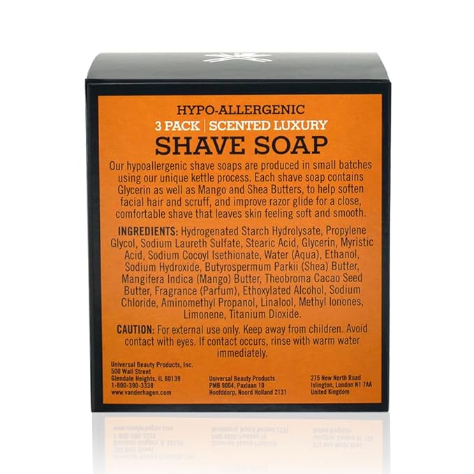 Van Der Hagen Mens Scented Shave Soap for a Rich HypoAllergenic Rich Lather for no more razor burn - 3 Pack