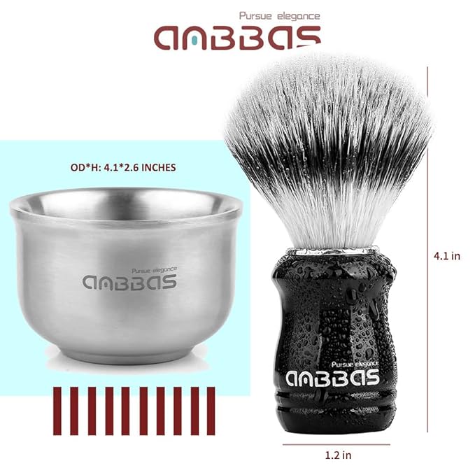 Anbbas Synthetic Badger Shaving Brush Set, 4IN1 Shaving Kit with Stainless Steel Shaving Stand and Lathering Foam Bowl, 3.5OZ Natural Shaving Soap Puck Refill for Men Wet Close Shave