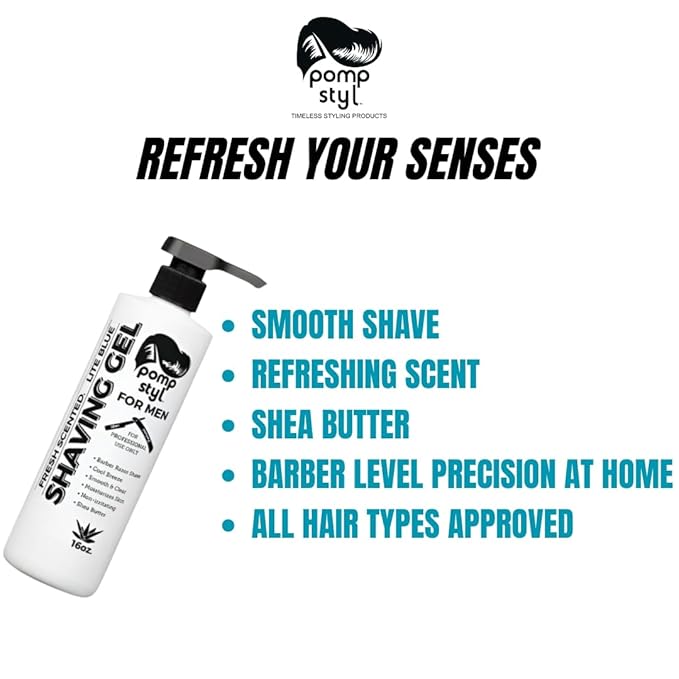Fresh Scented Shaving Gel for Men – Lite Blue Formula with Shea Butter, Moisturizing & Clear Shave for All Hair Types, 16 OZ