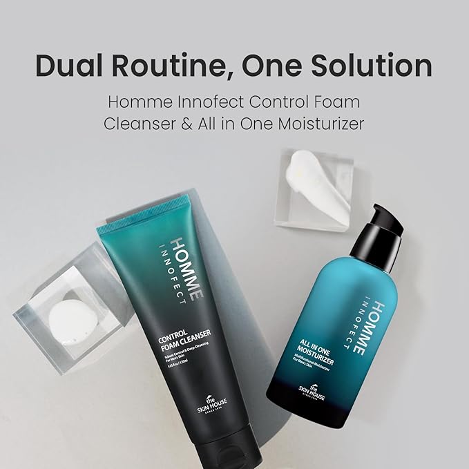 [New Years Gift ]HOMME INNOFECT All-in-One Skincare Duo for Men | Foaming Face Wash & All-in-One Moisturizer (Toner + Serum + Aftershave Balm) | Korean Skin Care for Sensitive Skin,Holiday Gift