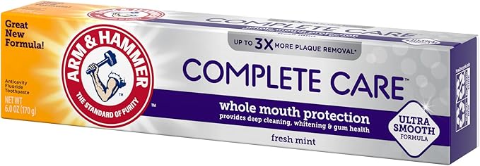 ARM & HAMMER Complete Care Toothpaste, Teeth Whitening Toothpaste, Fluoride, Whole Mouth Protection, Fresh Mint Flavor, 6.0 oz (Pack of 1)