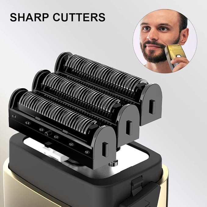 Hatteker Foil Head Shaver Triple Blades Electric Shaver Razor for Men Close Bald Head Barber Trimmer Waterproof Wet & Dry, Cordless, Gold