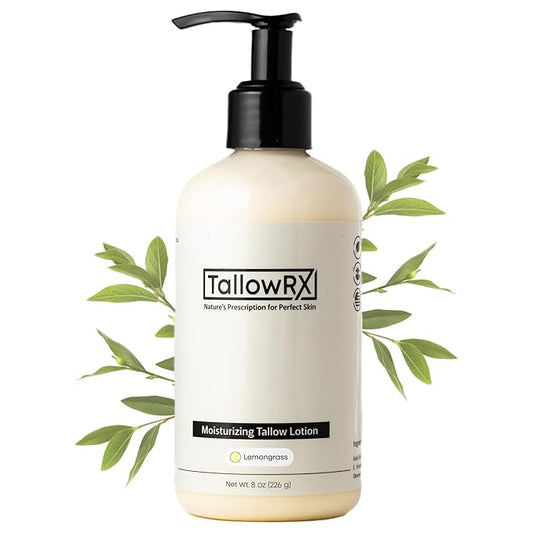 Tallow Body Lotion – 100% Grass-Fed Beef Tallow for Skin, Face & Body – Pure & Organic Moisturizer with Jojoba Oil, Vitamin E (8 Fl Oz, Lemongrass)