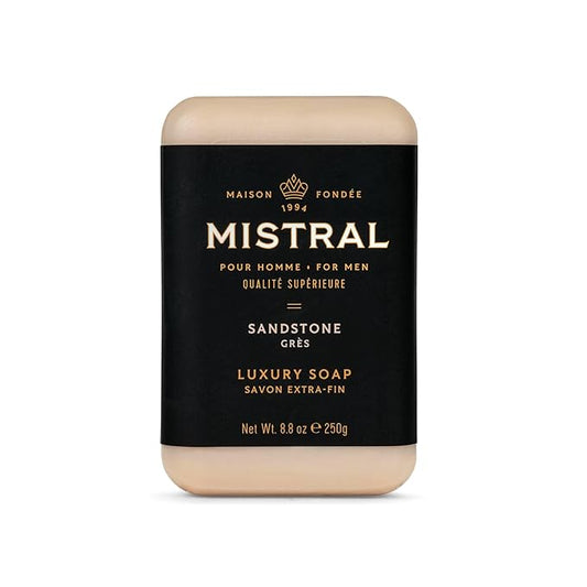 Mistral Sandstone Luxury Bar Soap for Men | Men’s Natural Soap Bar | Paraben, Phthalates Free | Moisturizing & Triple-Milled Natural Soap for Men - Made in France | Large, 8.8 oz