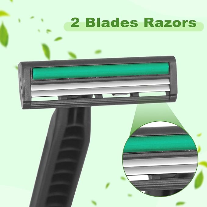 Disposable Twin Blade Razors in Bulk, Individually Wrapped - Clear Safety Cap, For Homeless, Hotel, Airbnb, Travel (pack of 50,black)