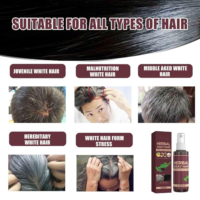 2PCS Hair Darkening Spray Anti White Hair Herbal Serum Blacken Hair Reduce Gray Scalp Nourish Glitter Scalp Spray