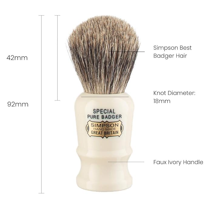 Simpsons Special Pure Badger Hair Shaving Brush With Imitation Ivory Handle