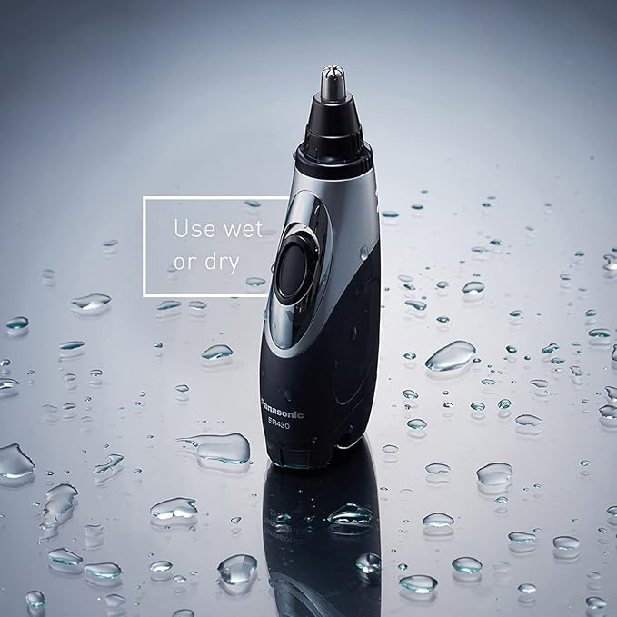 Panasonic Shaver ER430K Nose, Ear and Facial Hair Trimmer Wet/Dry with Vacuum Cleaning System with BluebirdSales Travel Case, Cleaning Cloth and 4 AA Battery Pack