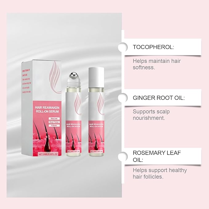 28ml Hair Reawaken Roll-On Serum for Thinning Hair – Nourishes Scalp & Strengthens Hair Follicles to Promote Fuller, Voluminous Hair Growth