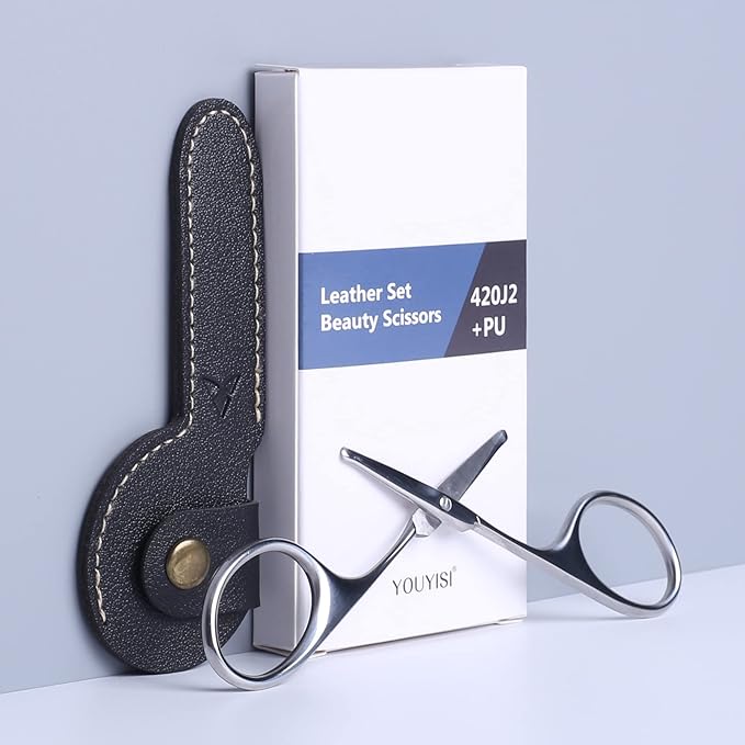 YOUYISI 3.75" Nose Hair Scissors, Round Tip Small Facial Mustache Scissors for Men's Trimming