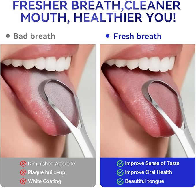 Stainless Steel Tongue Cleaner Scraper, 2-Pack - Dual-Head Design for Gentle Tongue Cleaning, Hygienic Metal Tongue Brush for Fresh Breath and Oral Care