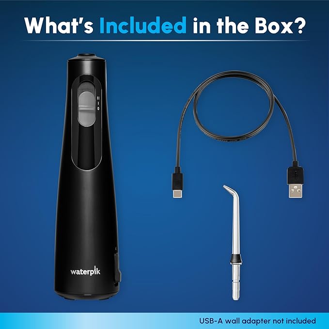 Waterpik Cordless 1100 Rechargeable Portable Water Flosser for Teeth Cleaning and Flossing, Travel, Braces Care, Healthier Gums, Waterproof for Shower, ADA Accepted, WF-30CD Black, Packaging May Vary