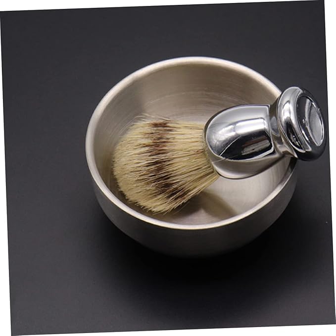 2pcs Stainless Steel Shaving Brush and Soap Bowl Set for Men's Wet Shaving and Lightweight Grooming Tools for Home Travel Use
