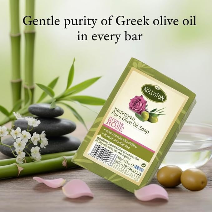 Kalliston, Rose Soap with Pumice Stone, Olive Oil soap, gentle exfoliation and moisturizing, made in Greece, Pack of 4