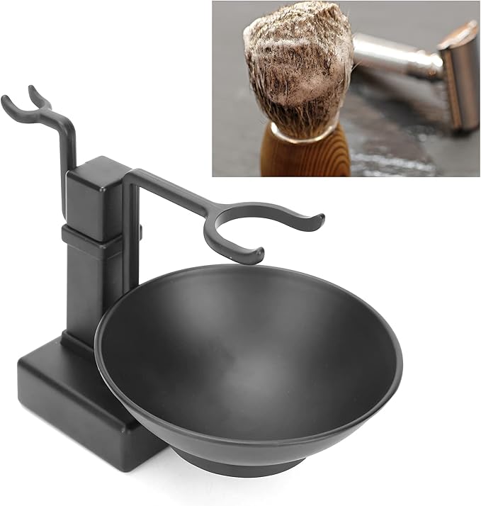 Shaving Brush Holder, Black Stainless Steel Shaving Brush Razor Stand with Soap Bowl Set Razor Holder Stand for Men boyfriend Husband Lover
