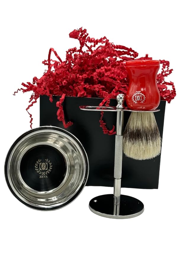 Men Safety Razor Shaving Gift Kit | Vintage Wet Shave Grooming Set for Men - Includes: Safety Razor, Hair Shaving Brush, Drip Shave Stand, Shave Soap, Bowl & Double Edge Razor Blades (Red)