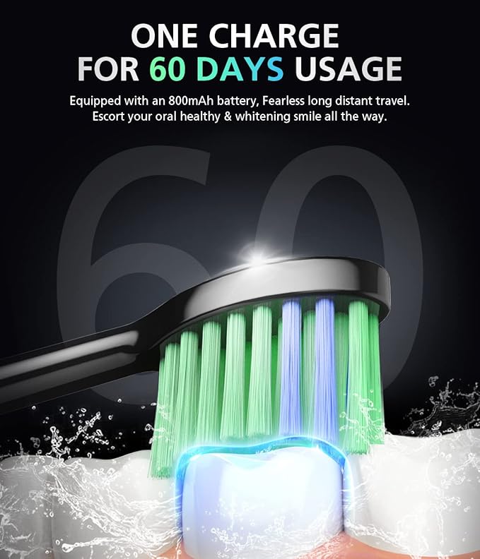 BAOVERI Electric Toothbrush for Adults&Kids, 42000 VPM Rechargeable Sonic Toothbrush with 8 Brush Heads, 5 Modes & 3 Intensity Levels, IPX7 Waterproof, 2-Min Smart Timer, 4 H Fast Charge for 60 Days