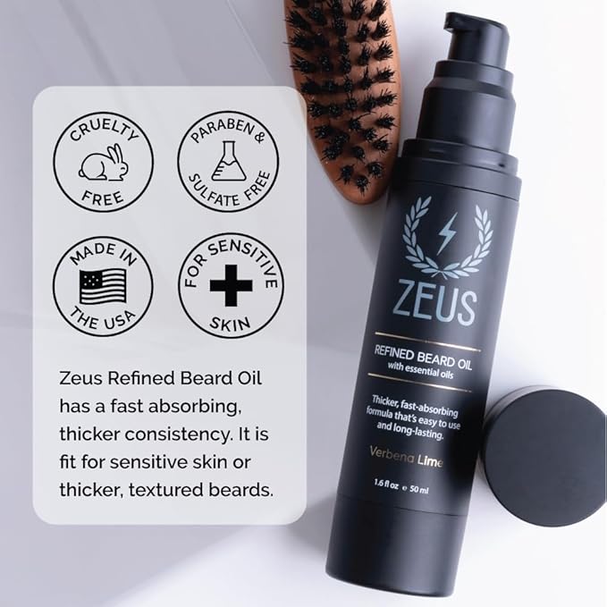 ZEUS Refined Beard Oil for Men, Leave-In Conditioner for Beard & Mustache, Softens Hair, Fights Dryness & Itch (Made in USA) Sandalwood