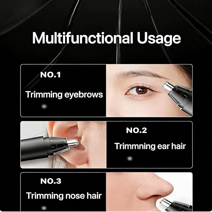 Nose Hair Trimmer for Men, 3-in-1 Painless USB Rechargeable Ear Nose & Eyebrow Trimmer with 180-Day Battery, LED Power Display, IPX7 Waterproof, Dual Blades for Precise Grooming