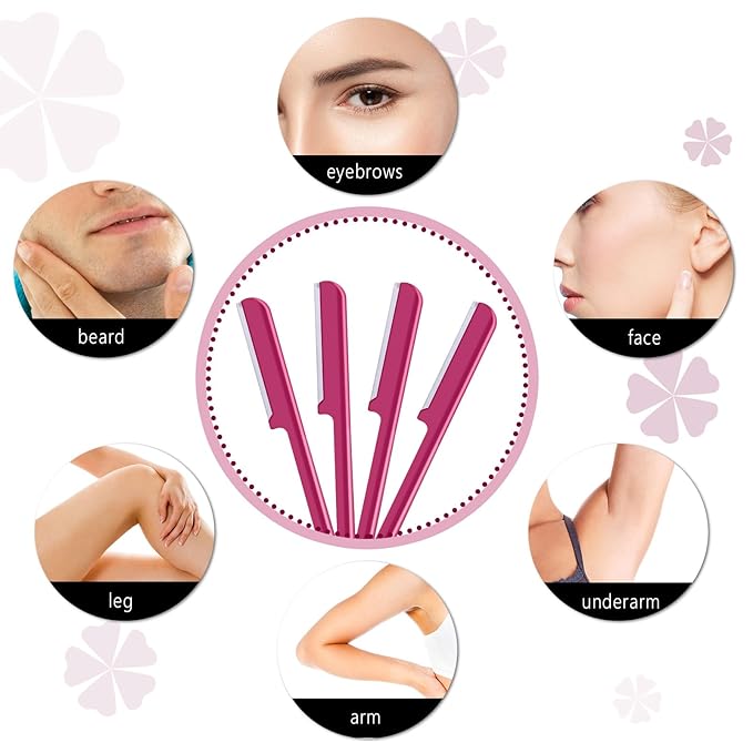 10 Pieces Eyebrow Razor for Women Facial Shaver Razor Brow Shaper Eyebrow Trimmer Dermaplaner Shaping Tool with Cover (Rose Red)