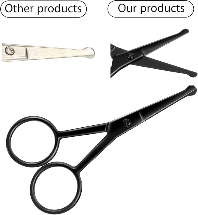 Mudder 3 Pieces Nose Hair Scissors Rounded Tip Scissors Facial Hair Trimming Stainless Steel Blunt Tip Trimmer for Eyebrows, Nose, Moustache, Beard, Grooming