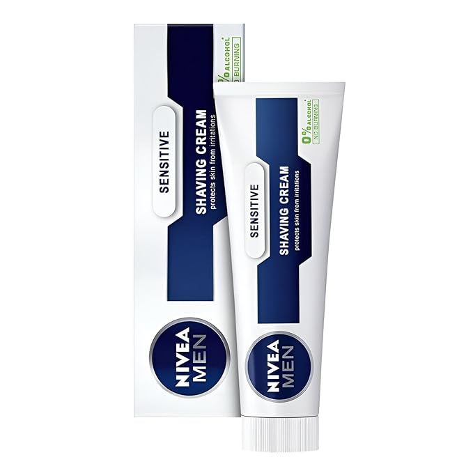 NIVEA MEN Sensitive Shaving Cream for Men with Sensitive Skin, Alcohol-Free Formula with Chamomile, Helps Soften Stubble for a Smooth and Comfortable Shave, 3-Pack, 3.38 fl oz Each (100 ml)