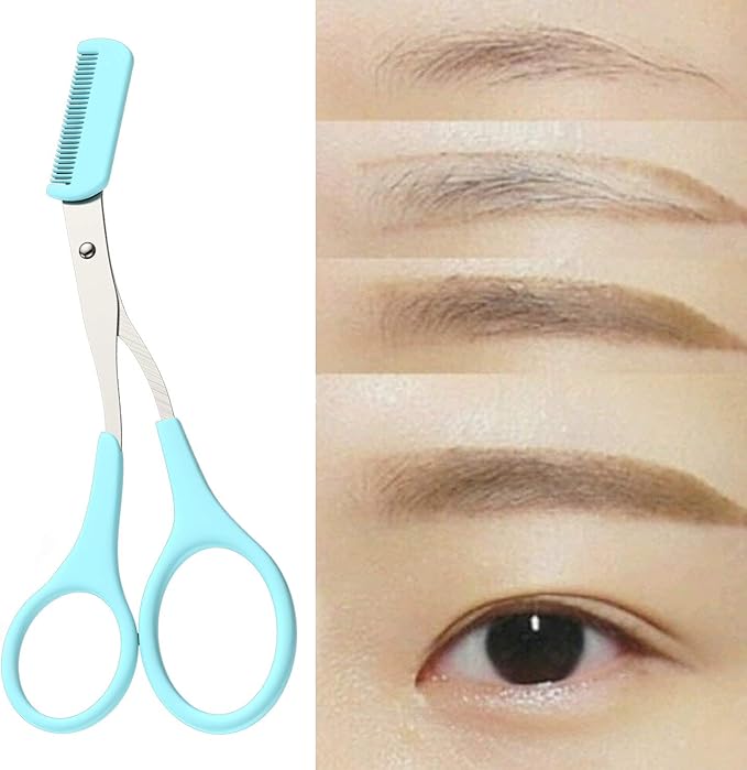 Eyebrow Trimming Scissors with Comb [Japaneese Blades] Stainless Steel Trimmer for Women and Men, All-in-One Razor Shaper Epilator Hair Remover, Multipurpose Exfoliating Dermaplaning Tool
