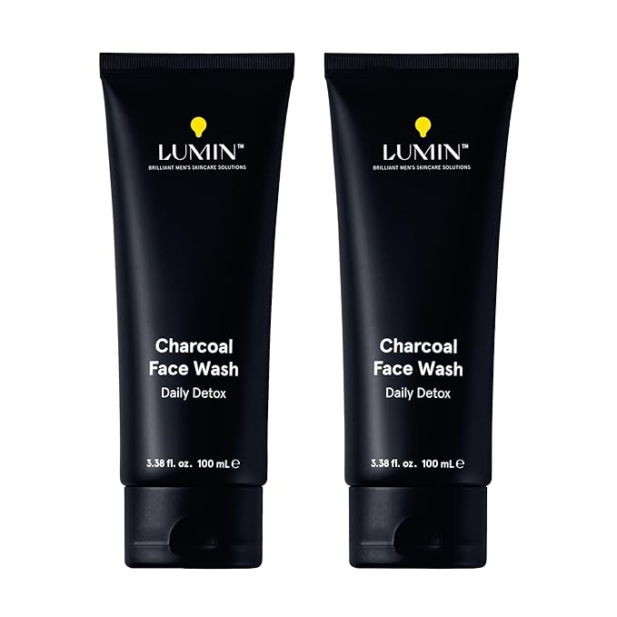 Lumin Charcoal Face Wash for Men, Daily Detox Cleanser, Hydrating Facial Wash w Activated Charcoal, Exfoliates & Unclogs Pores, Oil Control, Refreshing Skincare for Normal & Sensitive Skin, 2 Pack